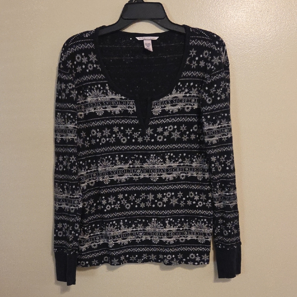 Victoria's Secret Thermal Snowflake Fair Isle Pajama Top Loungewear Size Large